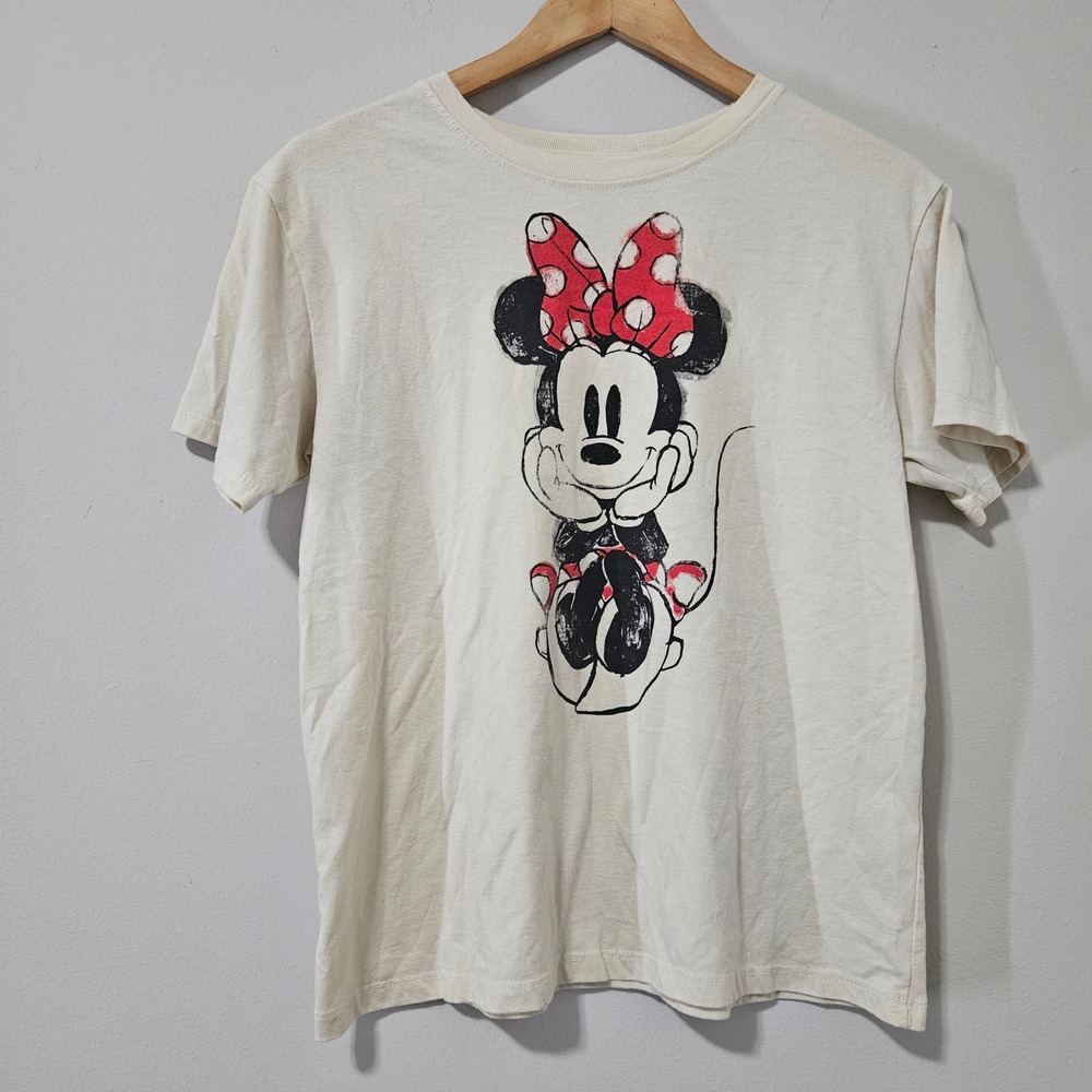 Disney Minnie Mouse Graphic T-Shirt Cream Off White JT24946 Womens Small